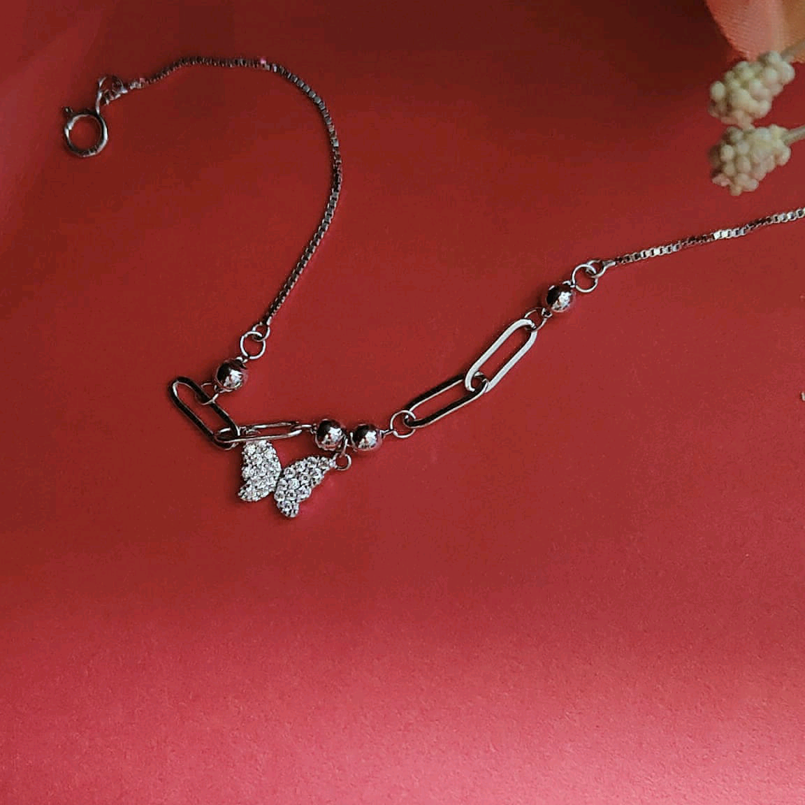 Butterfly Charm With Silver Beads Bracelet 